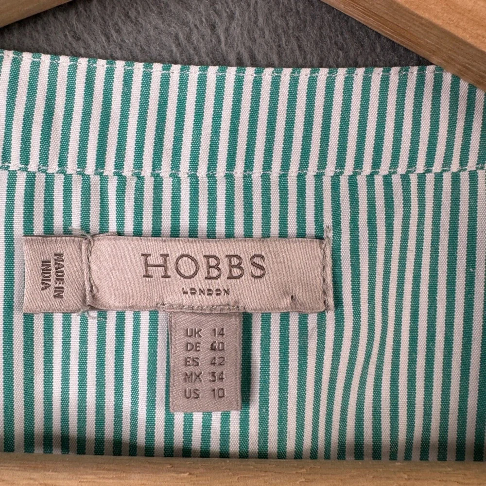 Hobbs London Green White Striped Floral Embroidered Bell Sleeve Blouse US 10 - Picture 7 of 8